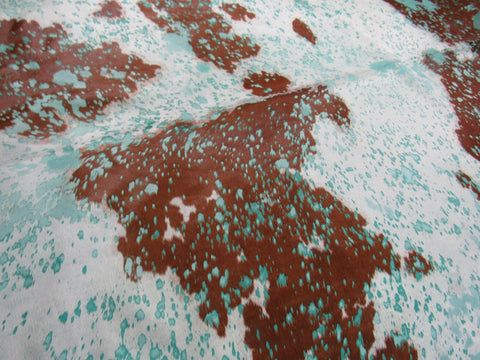 Aqua Blue Cowhide Rug Size: 8' X 7' Brown/Blue Acid Washed Cowhide Rug K-174