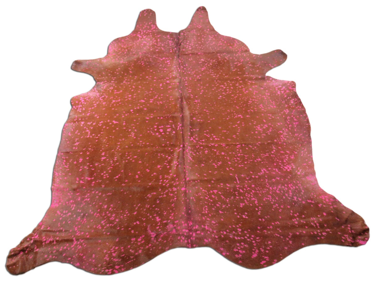 Pink Cowhide Rug Size: 8' X 7' Brown/Pink Acid Washed Cowhide Rug K-176