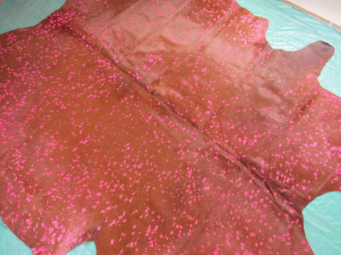 Pink Cowhide Rug Size: 8' X 7' Brown/Pink Acid Washed Cowhide Rug K-176