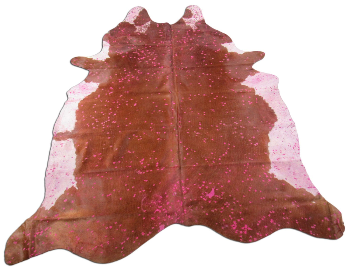 Pink Cowhide Rug Size: 7 3/4' X 6 3/4' Brown/Pink Acid Washed Cowhide Rug K-177