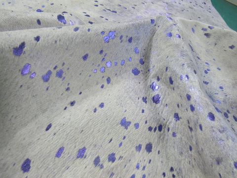 Metallic Purple Cowhide Rug Size: 8' X 7' White/Metallic Purple Acid Washed Cowhide Rug K-179