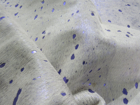 Metallic Purple Cowhide Rug Size: 8' X 7' White/Metallic Purple Acid Washed Cowhide Rug K-179