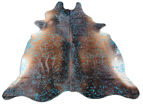 Dark Brown with Blue Acid Wash Devore Cowhide Rug - Size: 7 3/4x6 3/4 feet K-191a