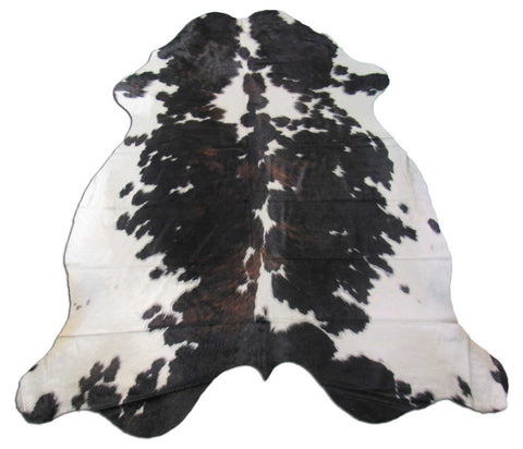 Huge Tricolor Cowhide Rug (darker tones) Size: 8 1/4x6 3/4 feet K-220a