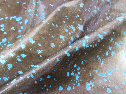 Turquoise Cowhide Rug Size: 8' X 7' Brown/Blue Acid Washed Cowhide Rug K-234