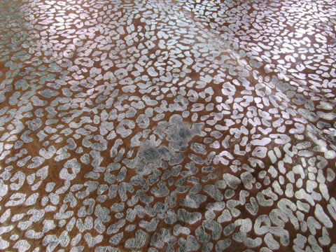Leopard Embossed Cowhide Rug Size: 7' X 5 1/4' Brown/Silver Embossed Cowhide Rug K-236