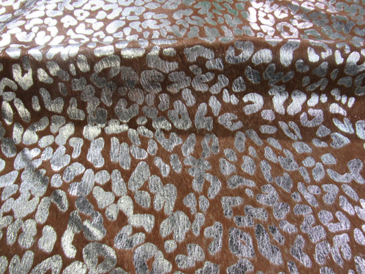 Leopard Embossed Cowhide Rug Size: 7' X 5 1/4' Brown/Silver Embossed Cowhide Rug K-236