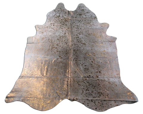 Grey Cowhide Rug with Bronze Metallic Size: 7.2x6.2 feet K-250a