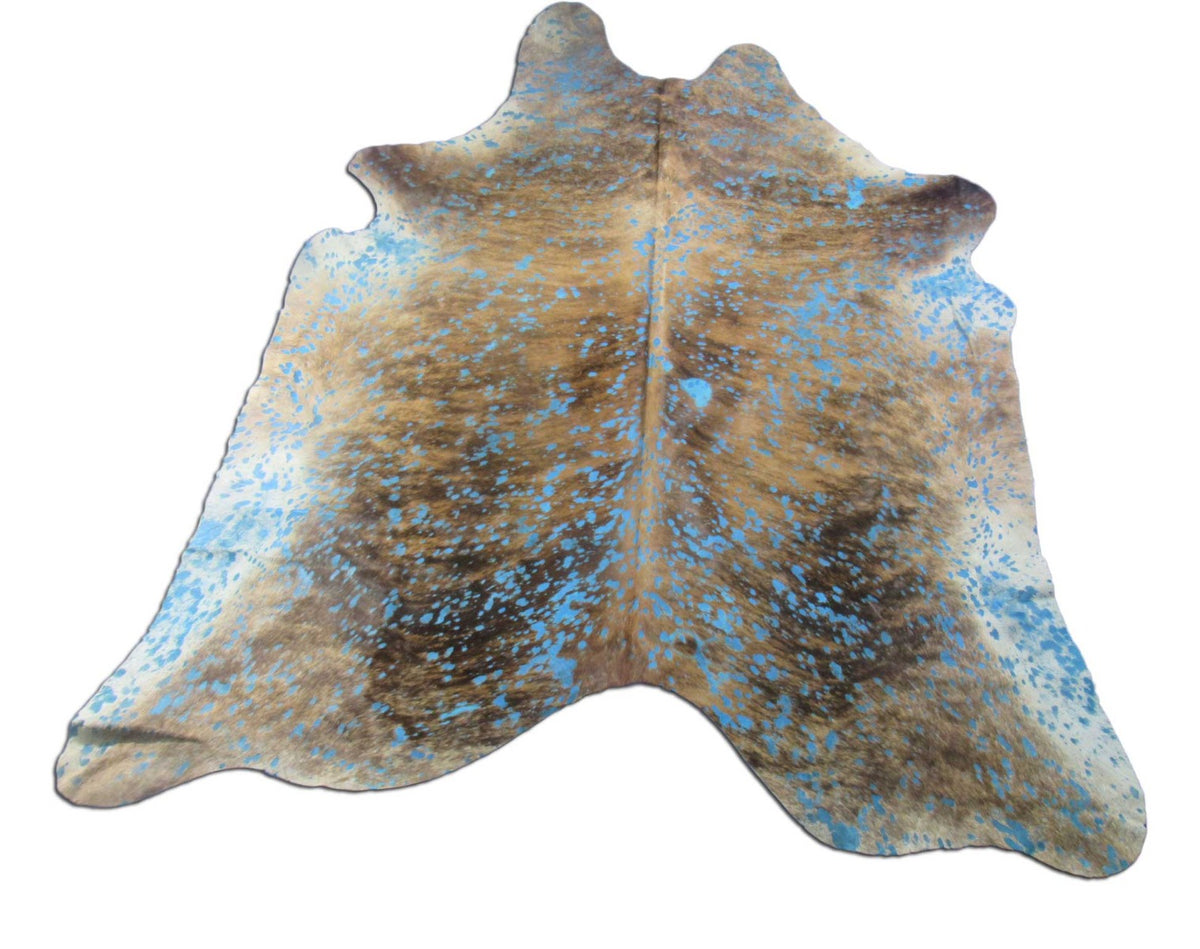 Brindle with Turquoise Acid Wash Devore Cowhide Rug - Size: 7.7x7 feet K-256