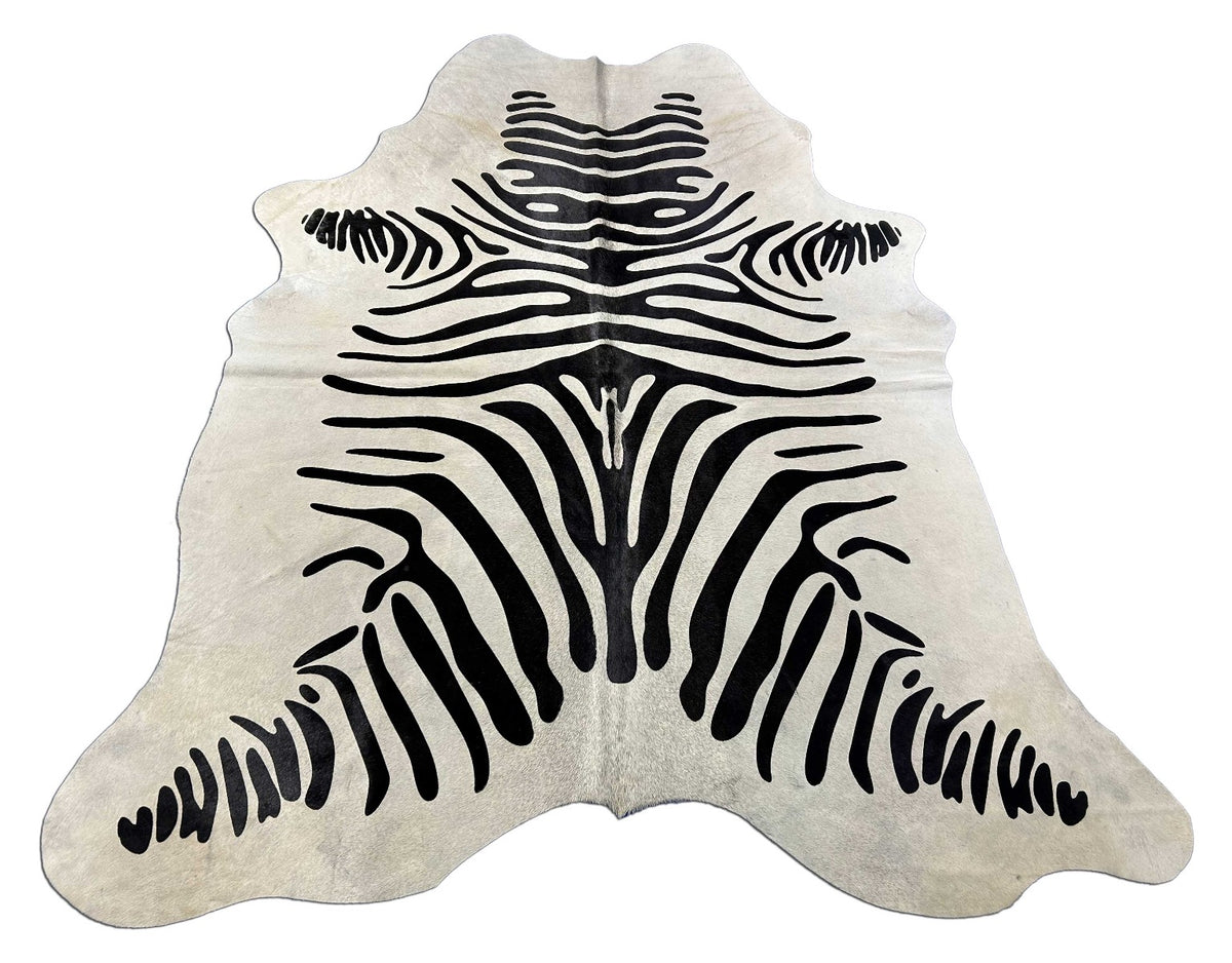 Zebra Print Cowhide Rug with white & Grey Background - Size: 7x6 feet K-268