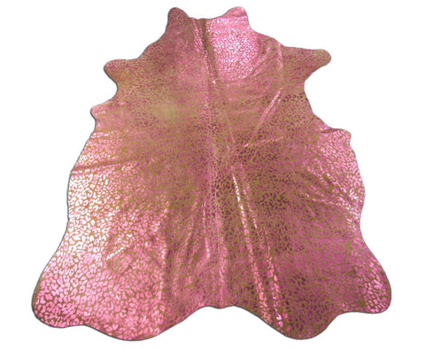 Pink Metallic Leopard Print Cowhide Rug - Size: 7x5 feet K-288