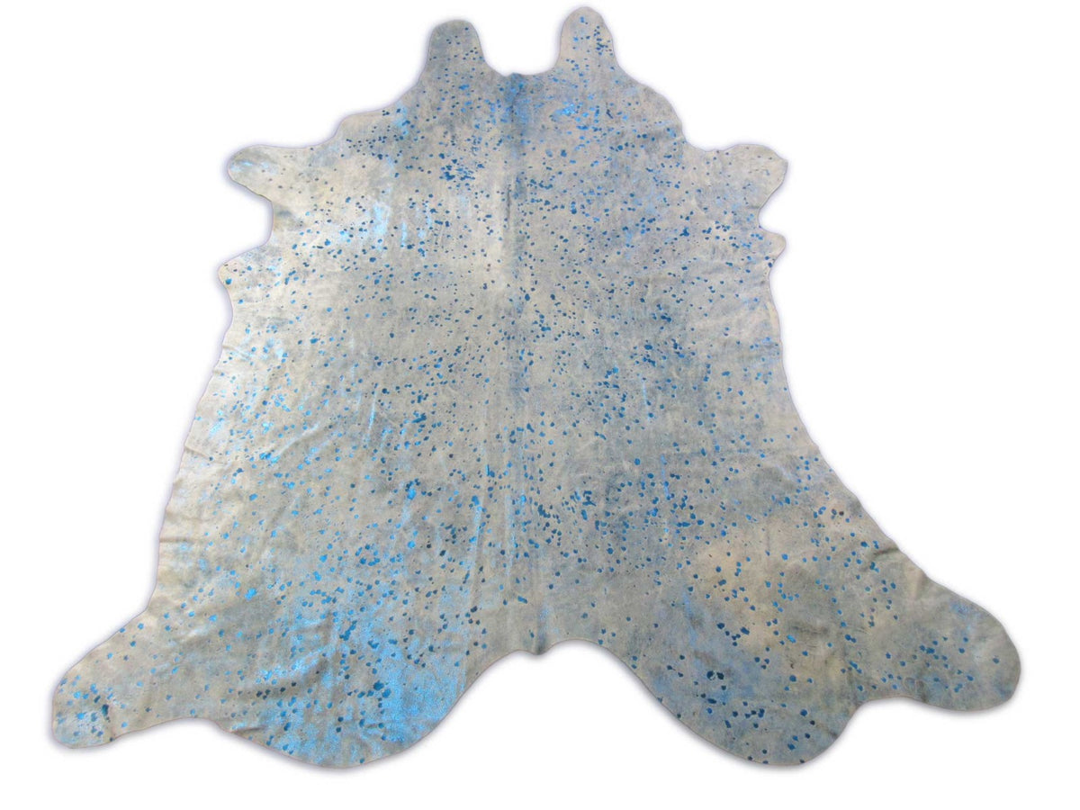 Blue Metallic Acid Washed Cowhide Rug - Size: 8x7.2 feet K-329