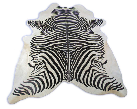 Zebra Print Cowhide Rug (many specs) - Size: 6.5x6 feet K-345