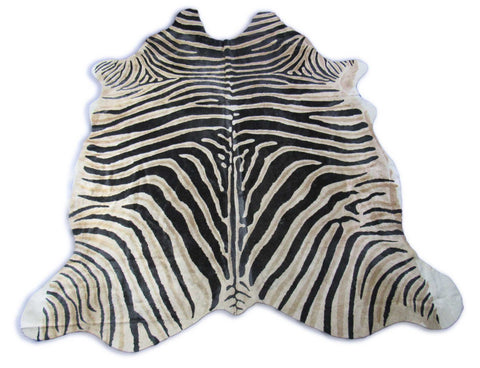 Genuine Zebra Print Cowhide Rug (dark brown inner stripes) - Size: 7x6.2 feet K-347