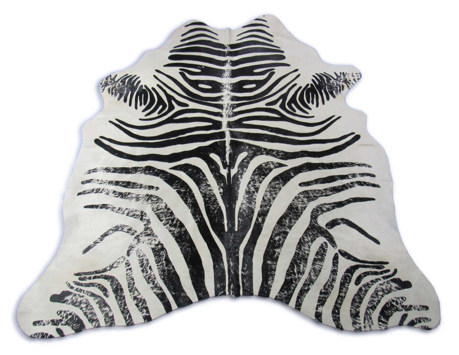 Distressed Zebra Print Cowhide Rug (off-white background) Size: 6.2x5.7 feet K-348