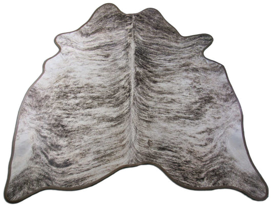 Grey Brindle Cowhide Rug with Brown Border Size: 7x6 3/4 feet M-1027