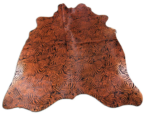 Brown Cowhide Rug with Zebra Pattern (veggie tanned) Size: 6x5 1/4 feet M-1028