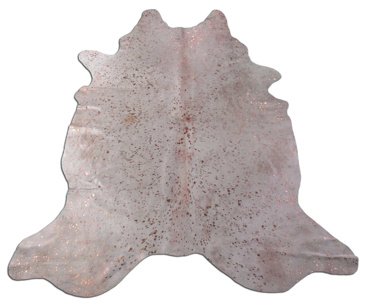 Rose Metallic Cowhide Rug (very pretty/ 1 natural beige spot) Size: 7x5 3/4 feet M-1047