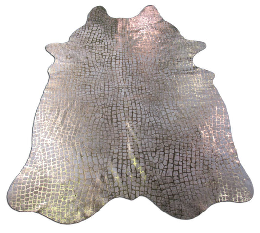 Gold Metallic Crocodile Print Cowhide Rug Size: 7 1/4x5 3/4 feet M-1069