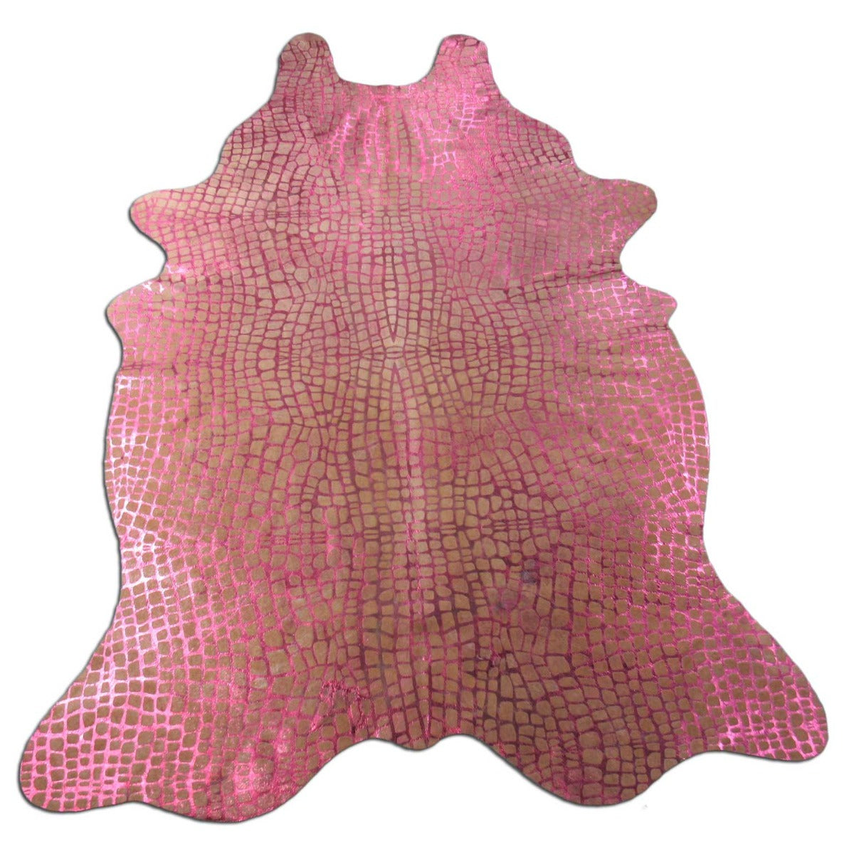 Pink Metallic Crocodile Print Cowhide Rug Size: 7 3/4x5 1/2 feet M-1070