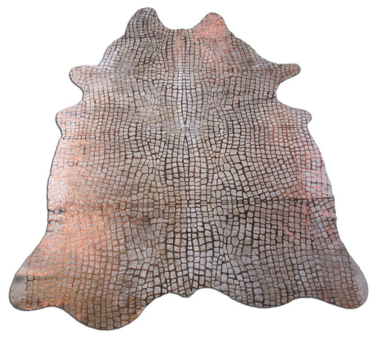 Bronze Metallic Crocodile Print Cowhide Rug (1 scratch) Size: 7x5 3/4 feet M-1071