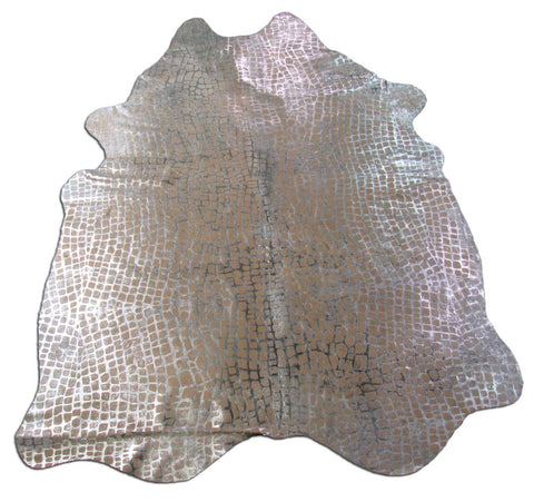 Silver Metallic Crocodile Print Cowhide Rug Size: 7x5 1/4 feet M-1072