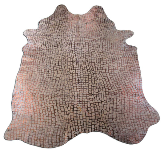 Bronze Metallic Crocodile Print Cowhide Rug (1 scratch) Size: 7 1/4x5 3/4 feet M-1073