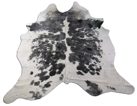 Awesome Black & White Cowhide Rug (fire brand of # 8/ neck a bit yellow) Size: 7 3/4x7 feet M-1078