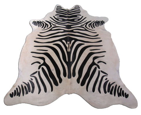 Nice Zebra Print Cowhide Rug (background is beige, a few dots in neck) Size: 6 1/4x5 3/4 feet M-1087