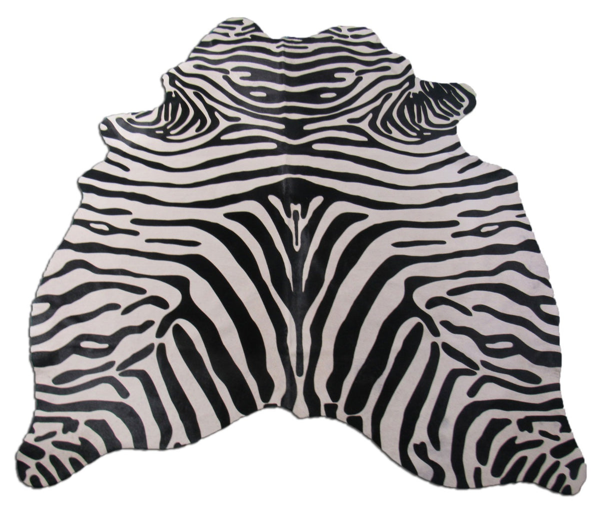 Upholstery Zebra Cowhide Rug (white background, 1 patch) Size: 6x5.5 feet M-1089