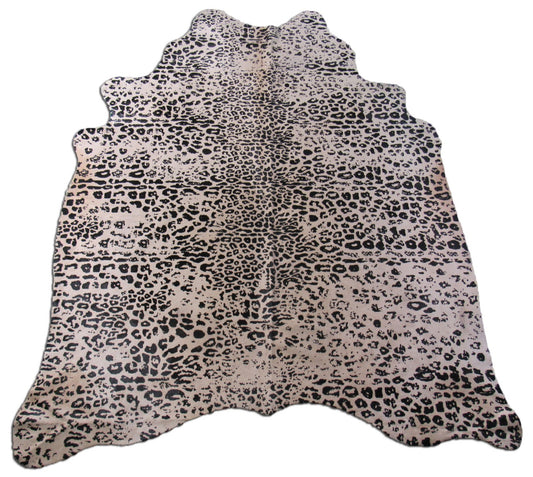 Leopard Distressed Print Cowhide Rug (background is light beige) Size: 6 1/4x6 1/4 feet M-1093