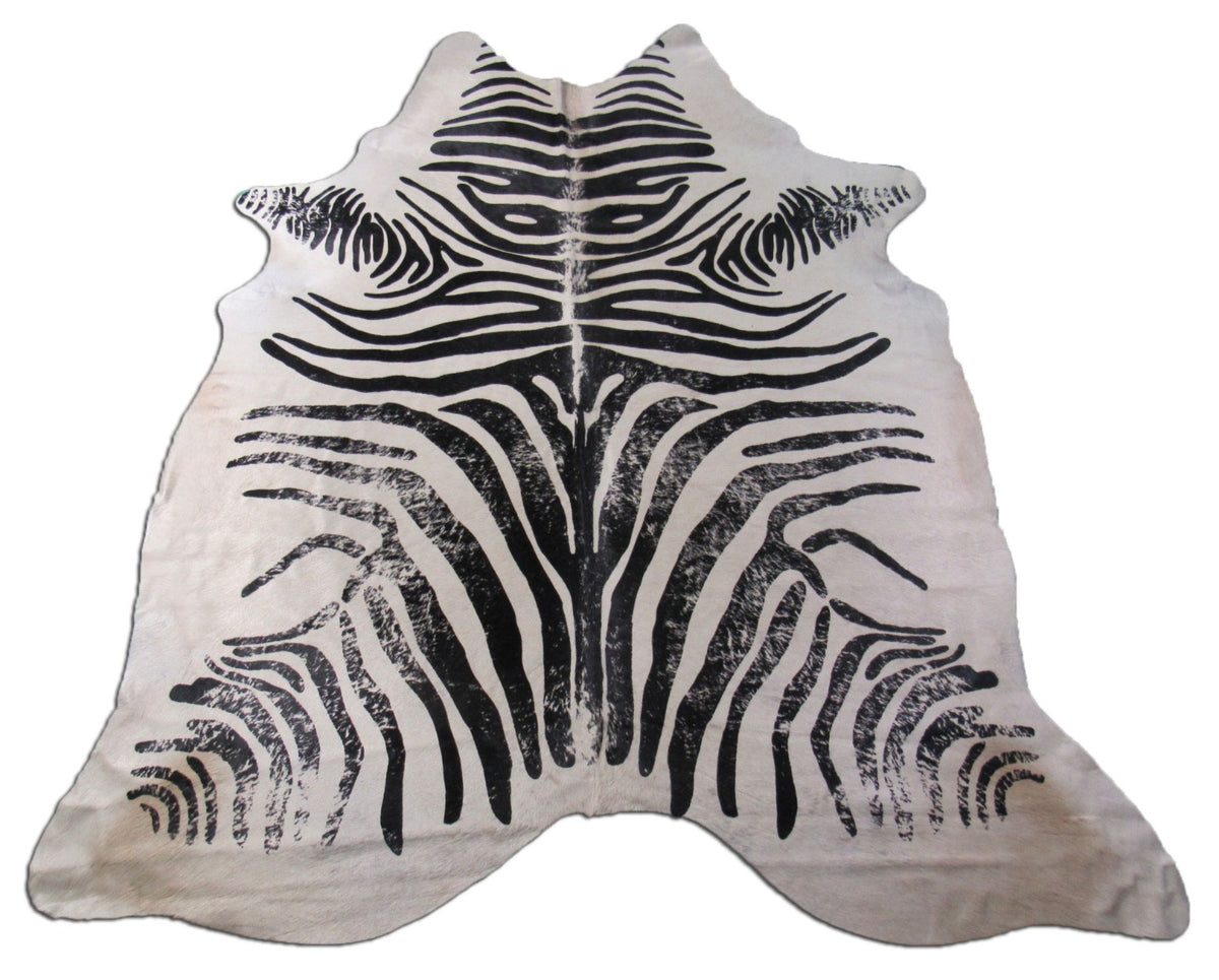 Distressed Zebra Print Cowhide Rug (hind leg a bit beige) Size: 7 1/2x6 1/4 feet M-1096