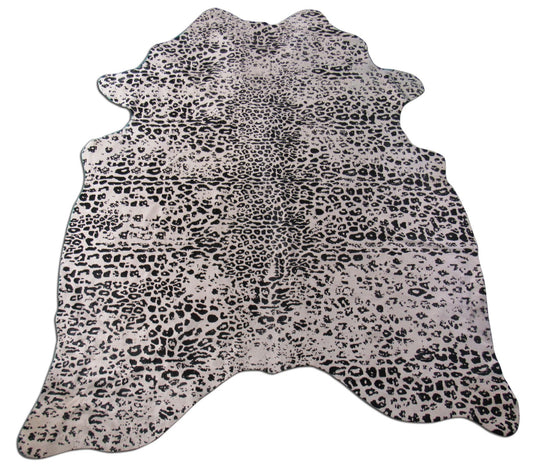 Leopard Distressed Print Cowhide Rug (background is white) Size: 7x5.5 feet M-1104