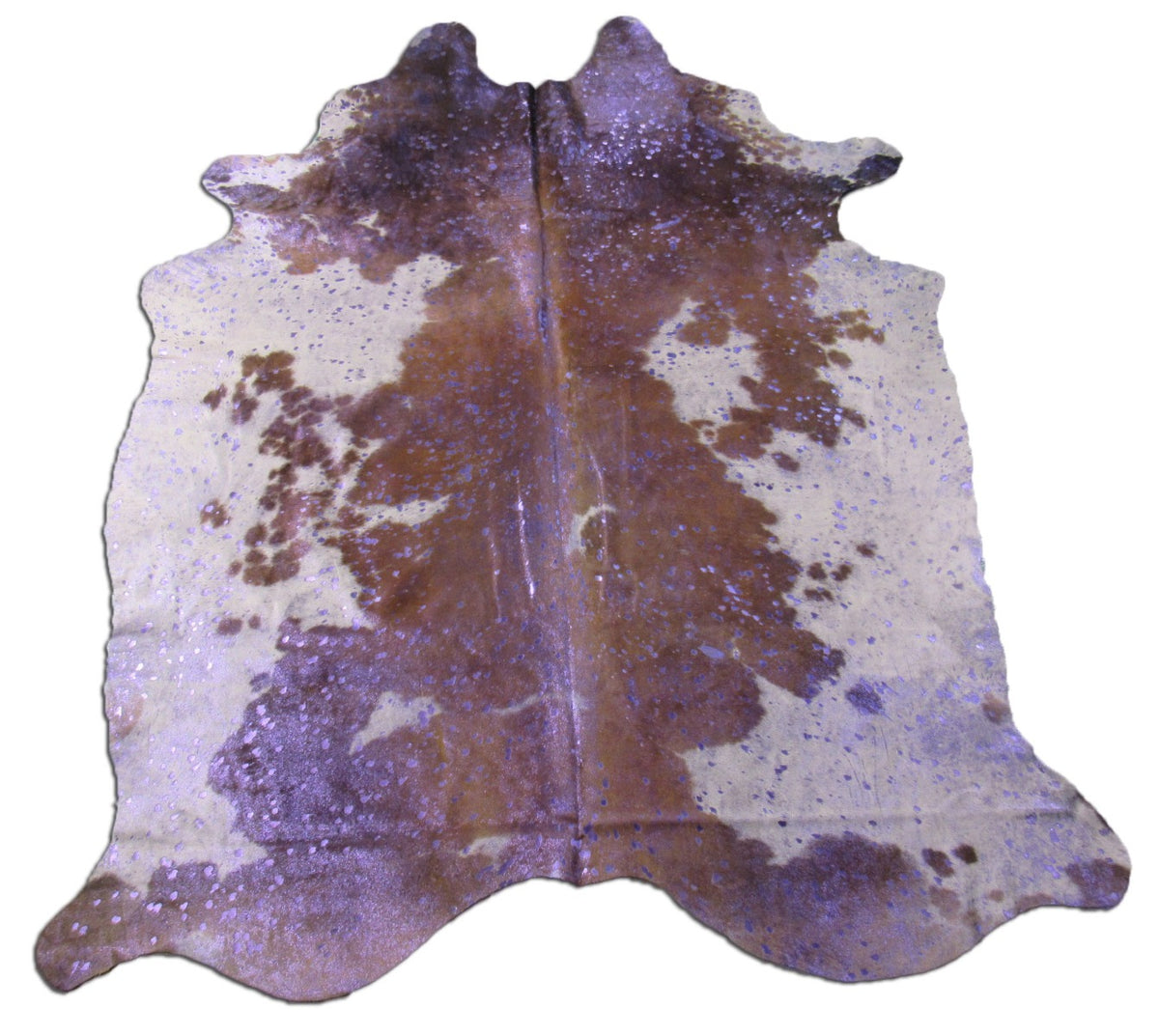 Brown & White Cowhide Rug with Purple Acid Washed Metallic Size: 7 1/4x6 feet M-1110