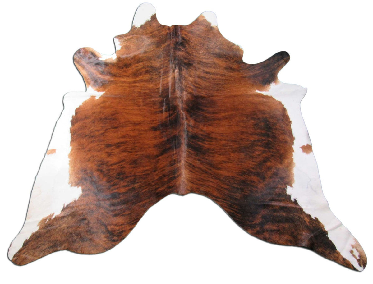 Cognac Brown Brindle Cowhide Rug with White Belly - Size: 7x7 feet M-1150