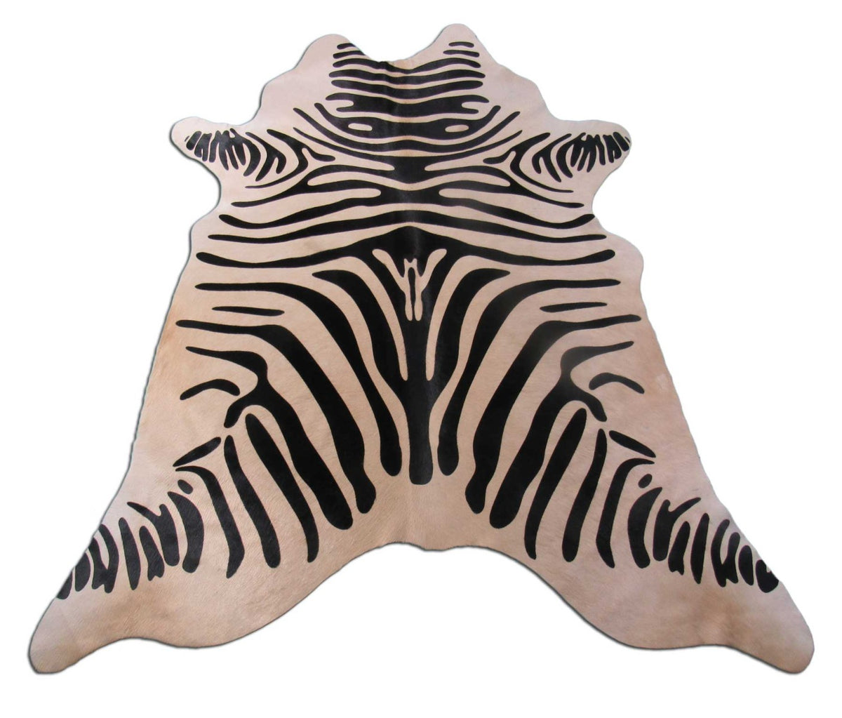 Black Stripe Zebra Cowhide Rug (light beige background/2 patches) Size: 6.2x5.2 feet M-1166