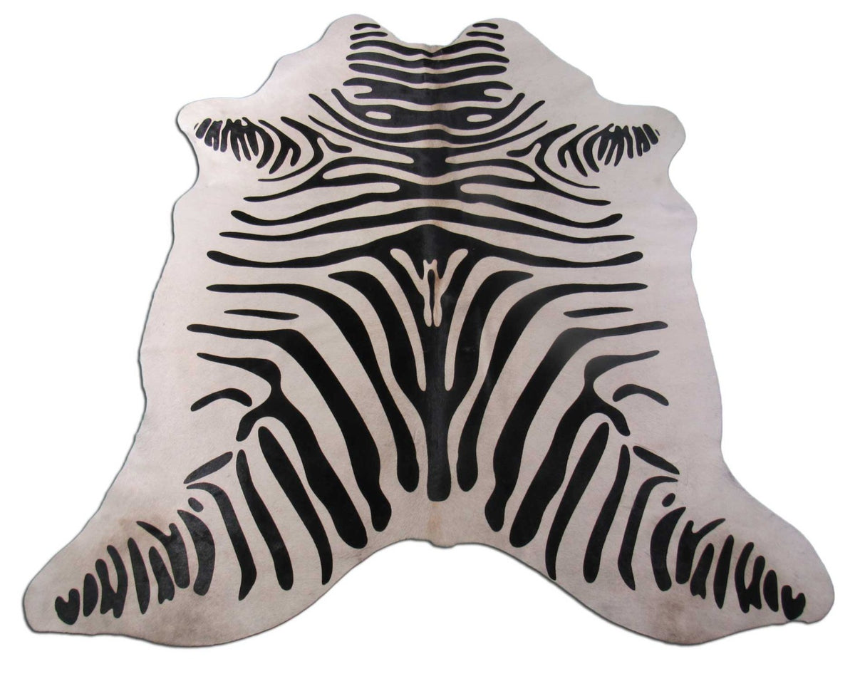 Black Stripe Zebra Cowhide Rug (very light beige background/2 patches) Size: 6x6 feet M-1169