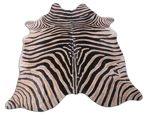 Genuine Zebra Cowhide Rug (inner stripes are light brown/yellowish) Size: 7x5.5 feet M-1170