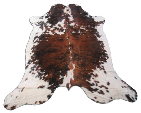 Tricolor Cowhide Rug (predominantly medium brown) Size: 6.5x6.2 feet M-1189