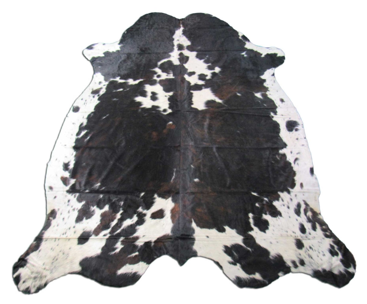 Big Tricolor Cowhide Rug (mainly dark tones) Size: 8x7 feet M-1209