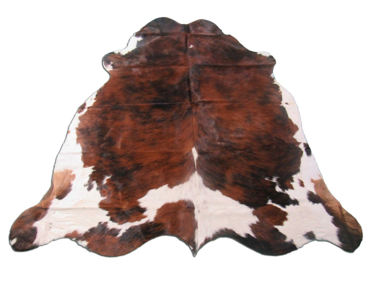 Tricolor Cowhide Rug (mostly brindle with white belly) Size: 5.2x5.5 feet M-1227