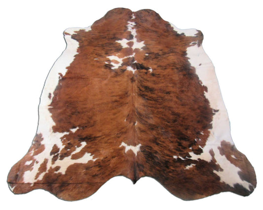 Beautiful Tricolor Cowhide Rug (mainly brown tones) Size: 7x6.5 feet M-1243