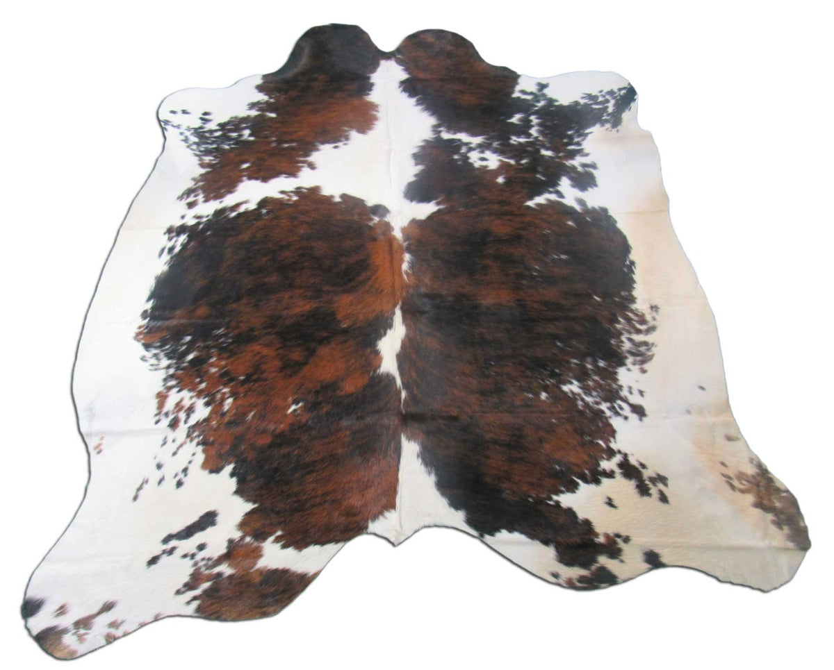 Huge Gorgeous Tricolor Cowhide Rug (absolutely HUGE/right belly is brown) Size: 7.5x7 feet M-1256