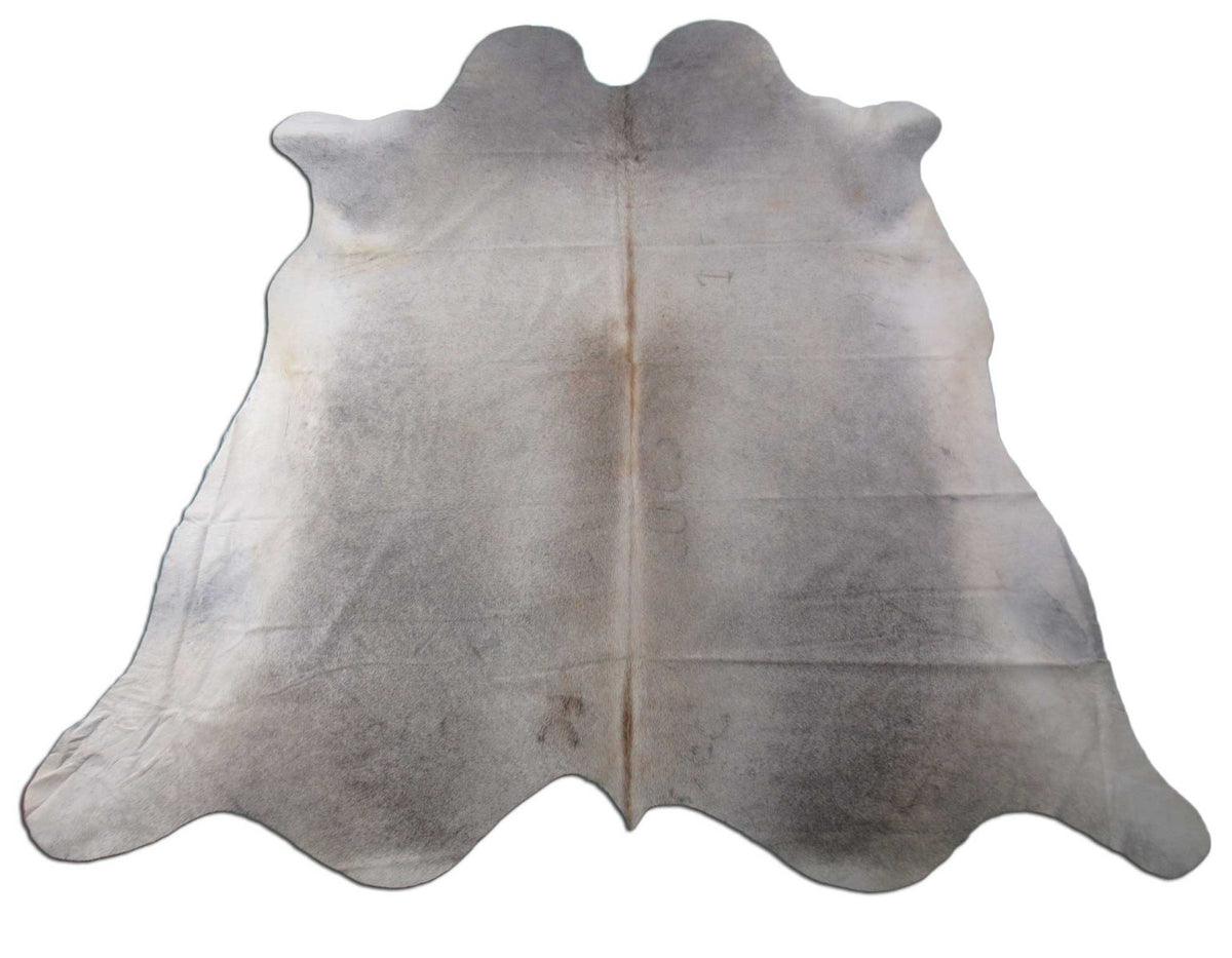 Grey Cowhide Rug (some beige mixed in and multiple fire brands) Size: 7.5x7 feet M-1257