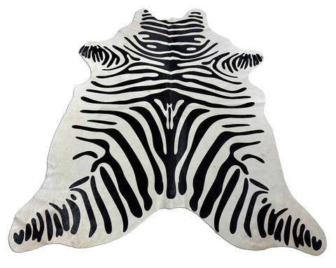 Zebra Cowhide Rug (neck has some subtle beige line/ 1 patch) Size: 6x5.2 feet M-1273