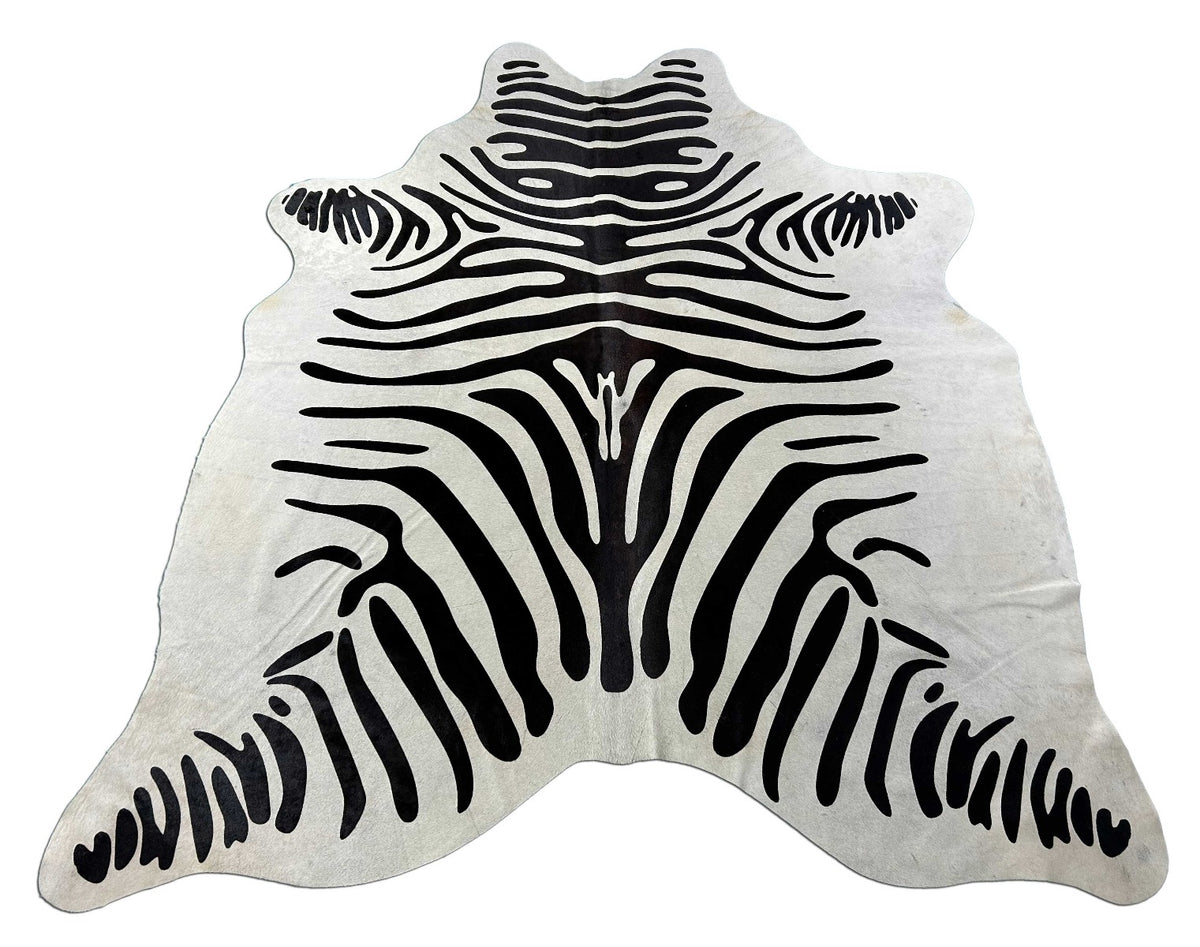 Zebra Cowhide Rug (neck is a little bit grey/ 3 patches) Size: 6x5.5 feet M-1274