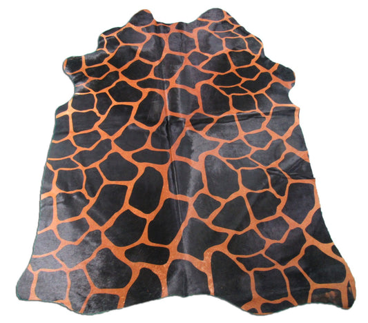 Tapis en peau de vache à imprimé girafe (tannage végétal) Taille : 7,2 x 5,5 pieds M-1296