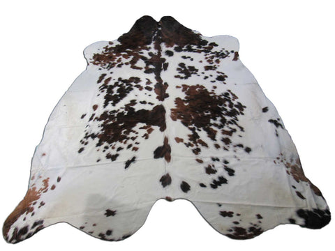 Huge & Nice Tricolor Cowhide Rug Size: 8x7.7 feet M-1301