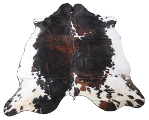 Big Tricolor Cowhide Rug (Mainly dark tones) Size: 8x7 feet M-1302