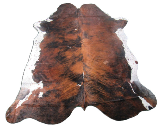 Grand et magnifique tapis en peau de vache tricolore Taille : 8x6,5 pieds M-1316